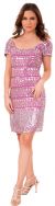 Fully Sequined Short Sleeves Prom Homecoming Dress in Fuchsia/Silver
